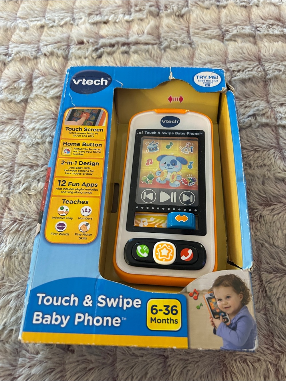 VTech Touch & Swipe Baby Phone - Orange and White
